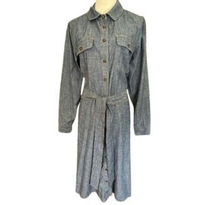 Boden Colette Chambray Midi Shirt Style Dress Belted Large